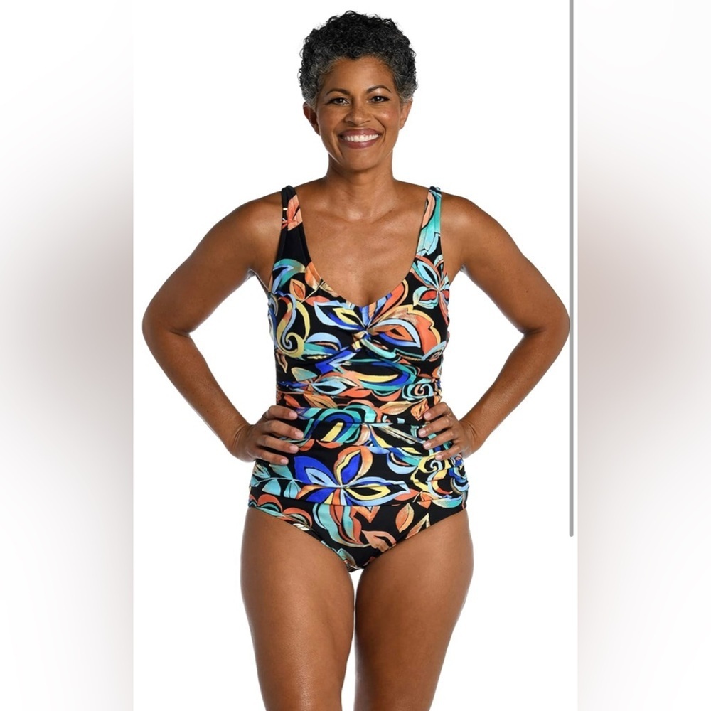 Maxine Of Hollywood Women's V-Neck Twist Front Shirred One Piece Swimsuit